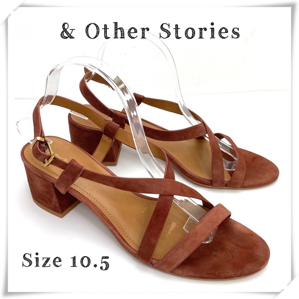 & Other States Suede Criss Cross Strap Heeled Sandals in Rustic Brown Size 10.5